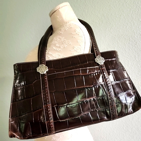 Brighton Handbags - Genuine Brighton Dark Brown Croc Shoulder Bag Women Handbag